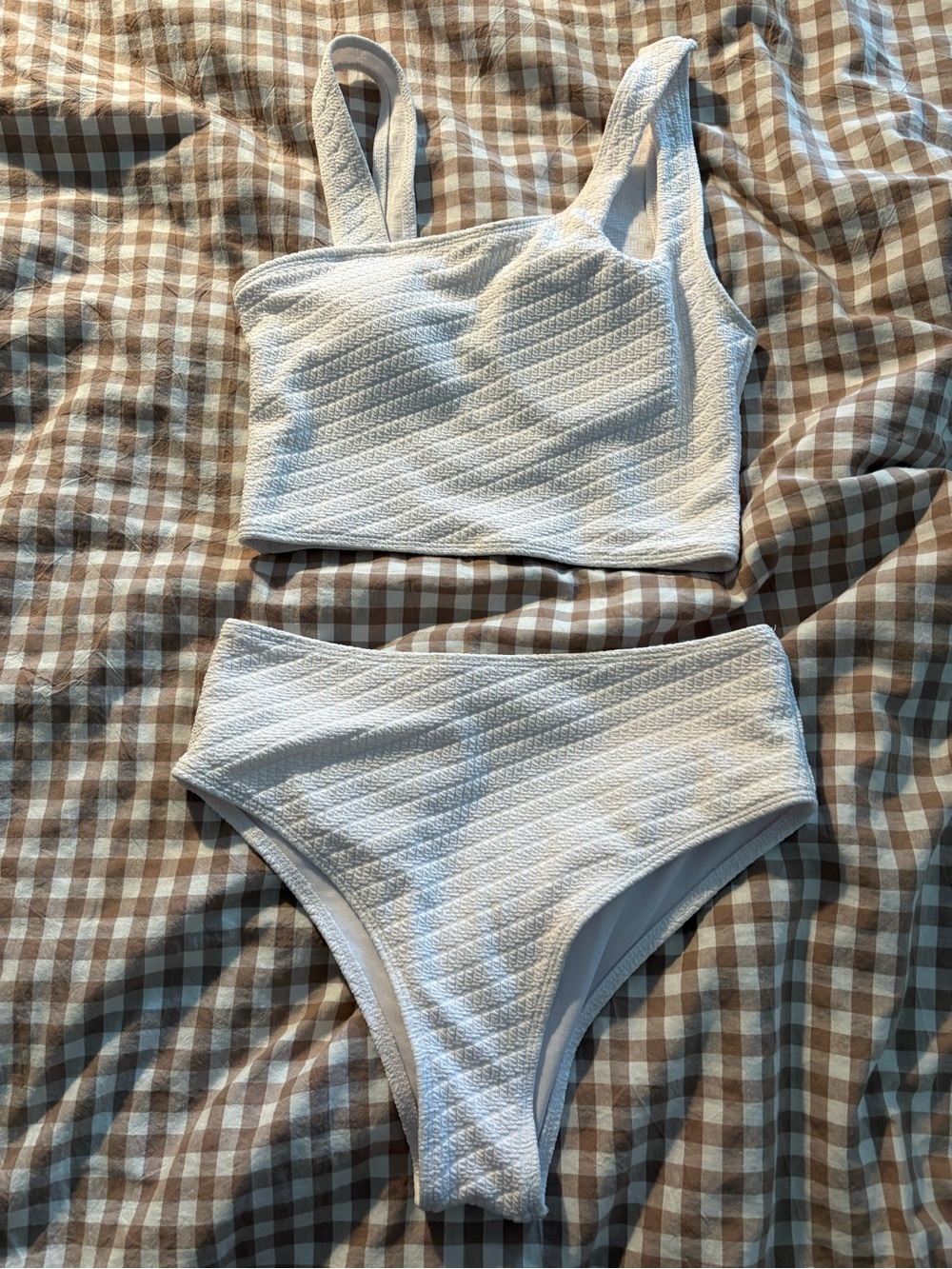 White Two Piece Asymmetrical Swim Suit